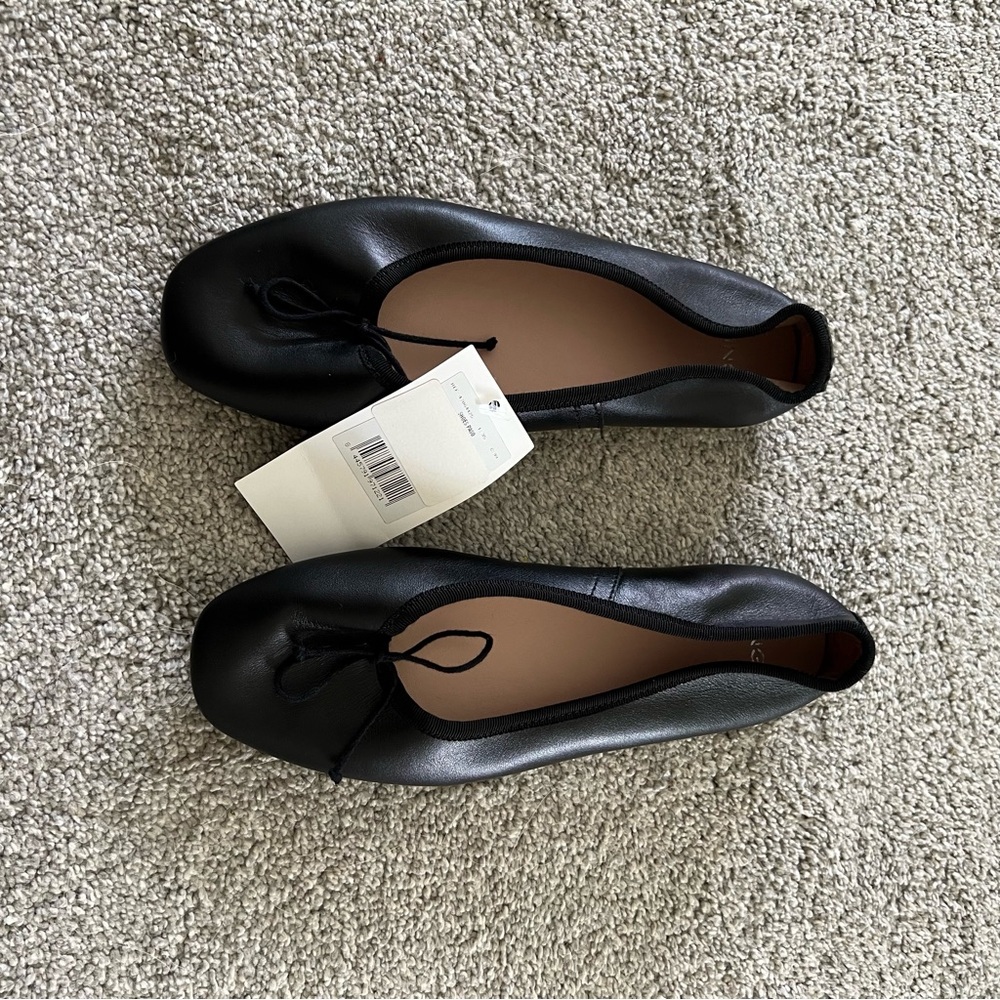 Mango Black Leather Flats